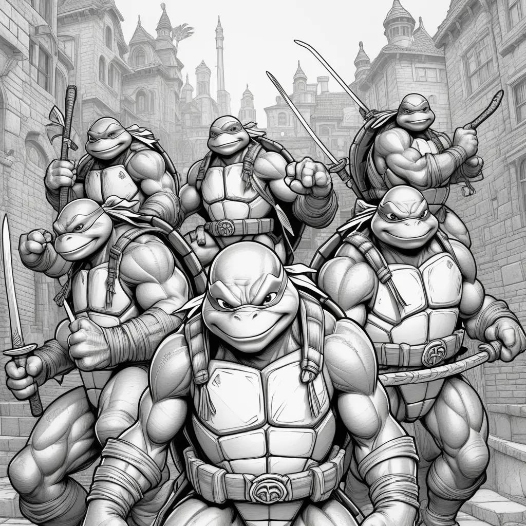 group of ninja turtles coloring pages in black and white