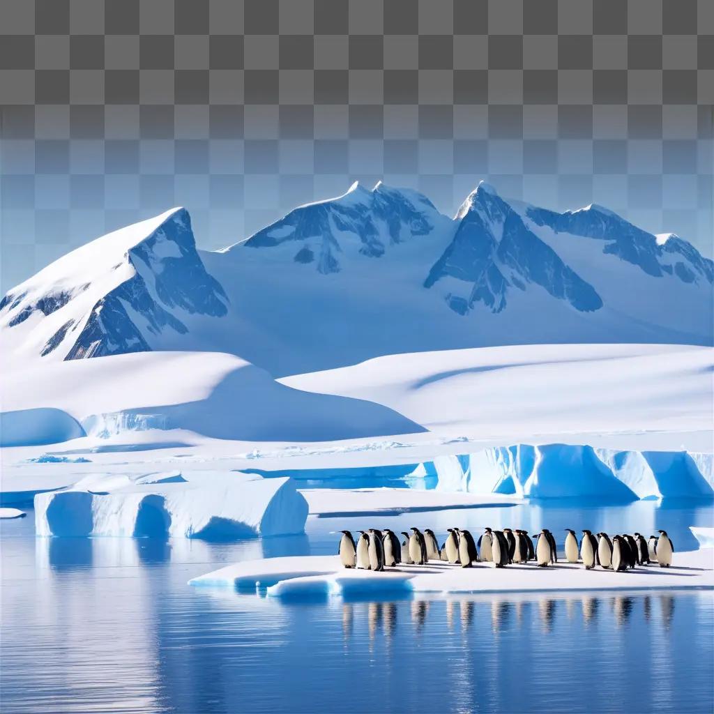 group of penguins standing on an ice floe in Antarctica