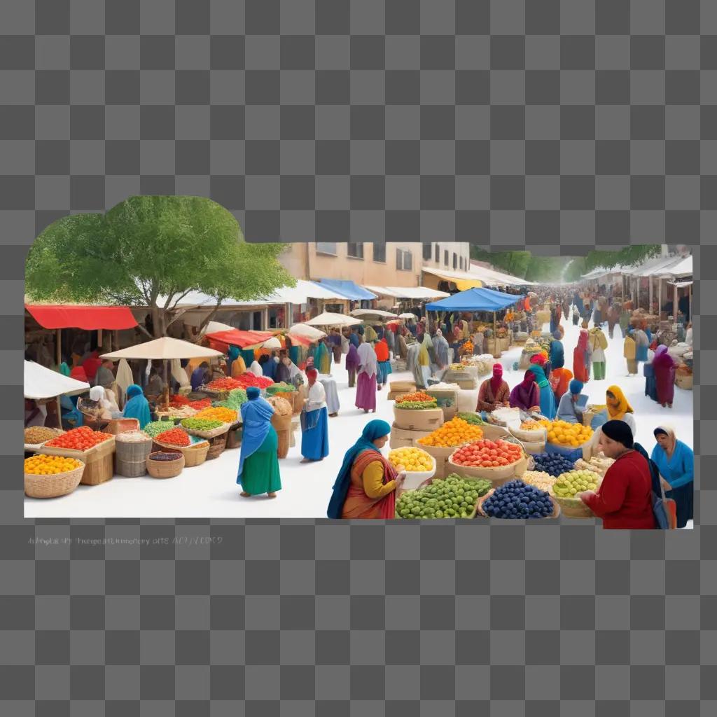 group of people gathered in a marketplace