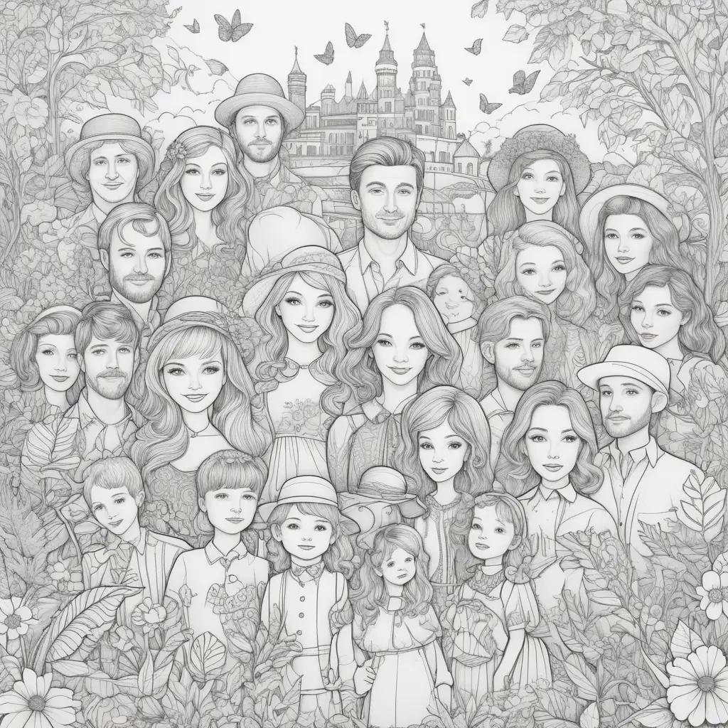 group of people in a forest coloring pages