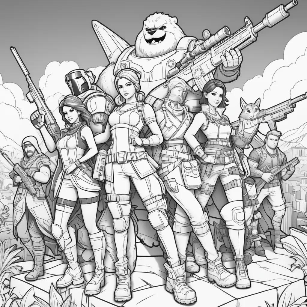 group of people in a fortnite coloring page