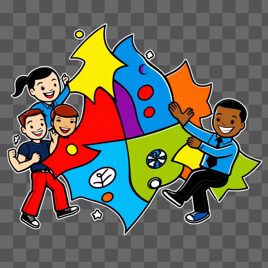 group of people in colorful shirts working together