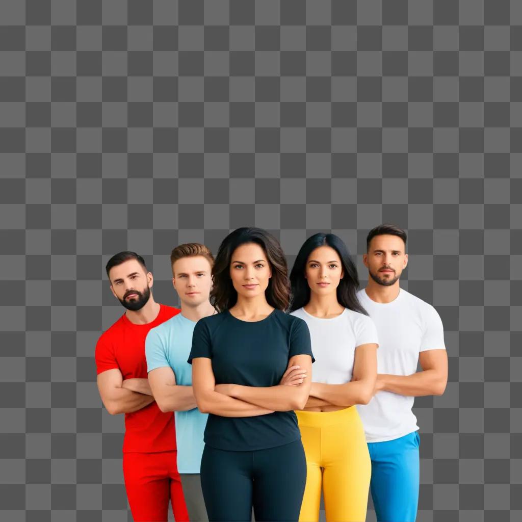 group of people posing with arms crossed for a motivational photo shoot