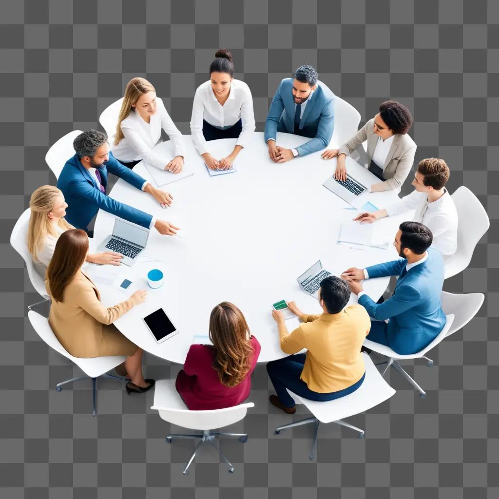 group of people sitting around a round table collaborating on a project