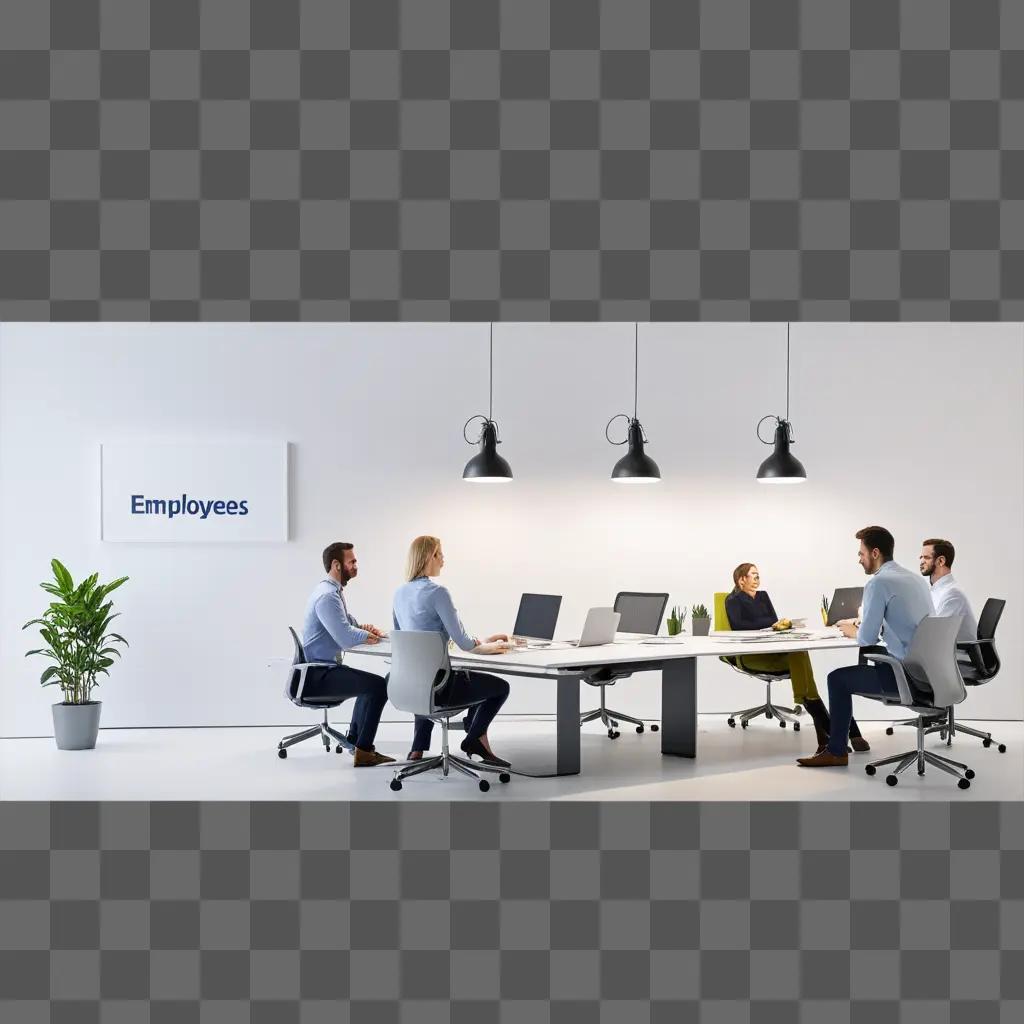 group of people sitting around a table in an office