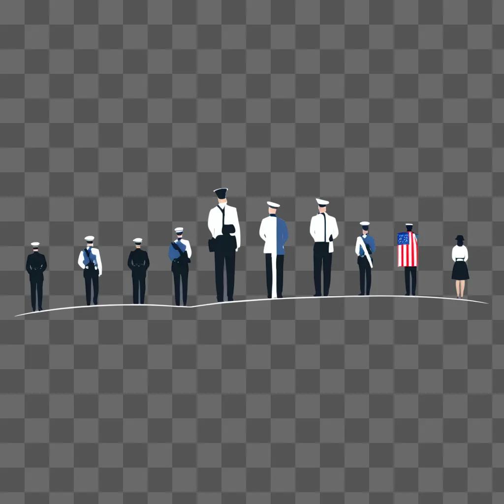 group of people standing next to a flag