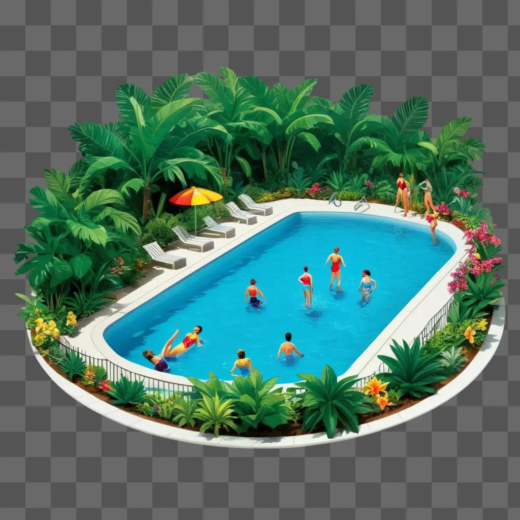 group of people swimming in a swimming pool