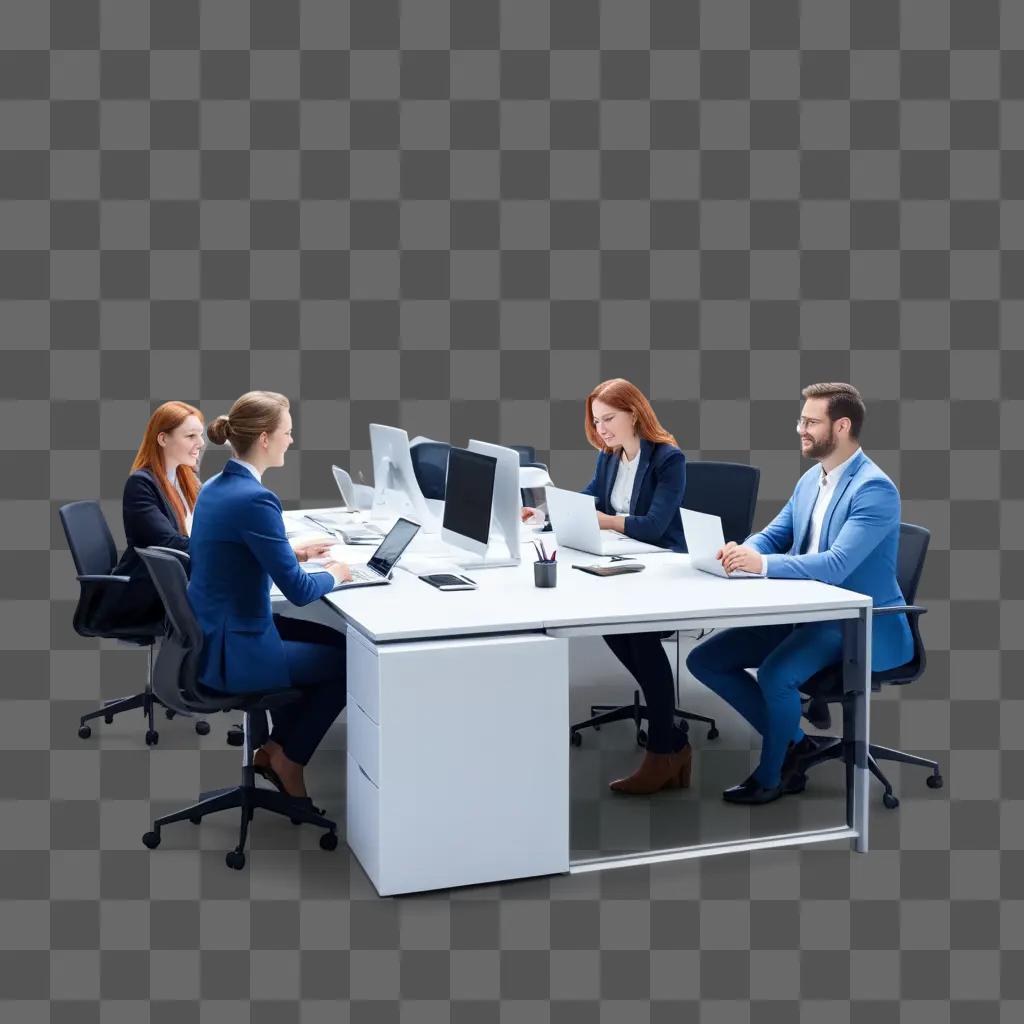 group of professionals working at a white table