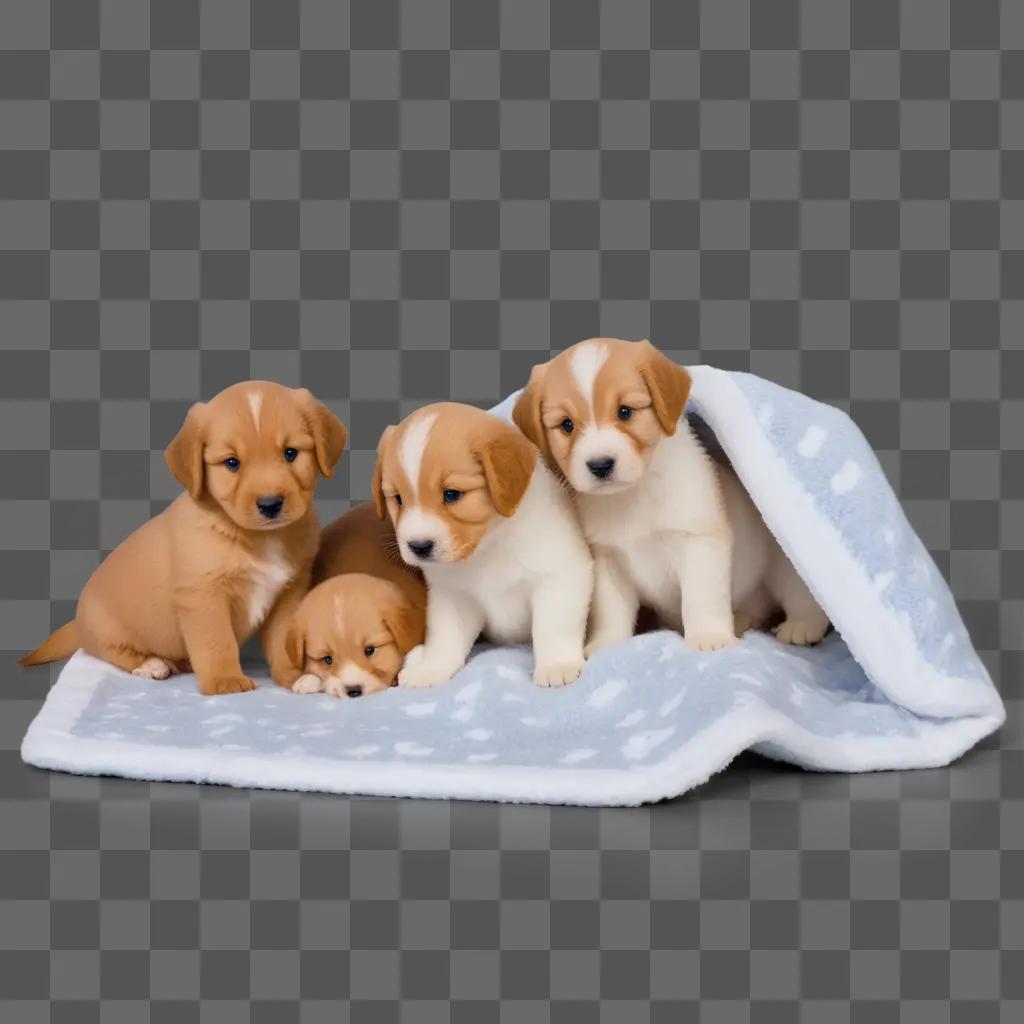 group of puppies are on a blanket together