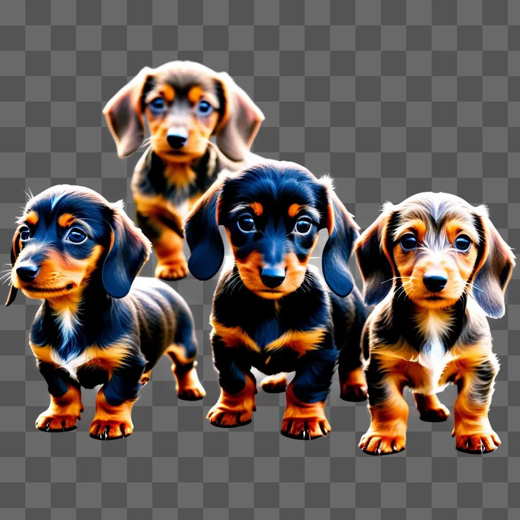 group of puppies in a wire-haired dachshund breed