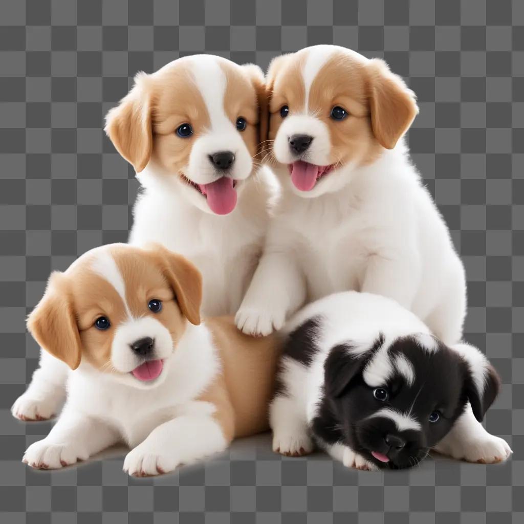 group of puppies play together