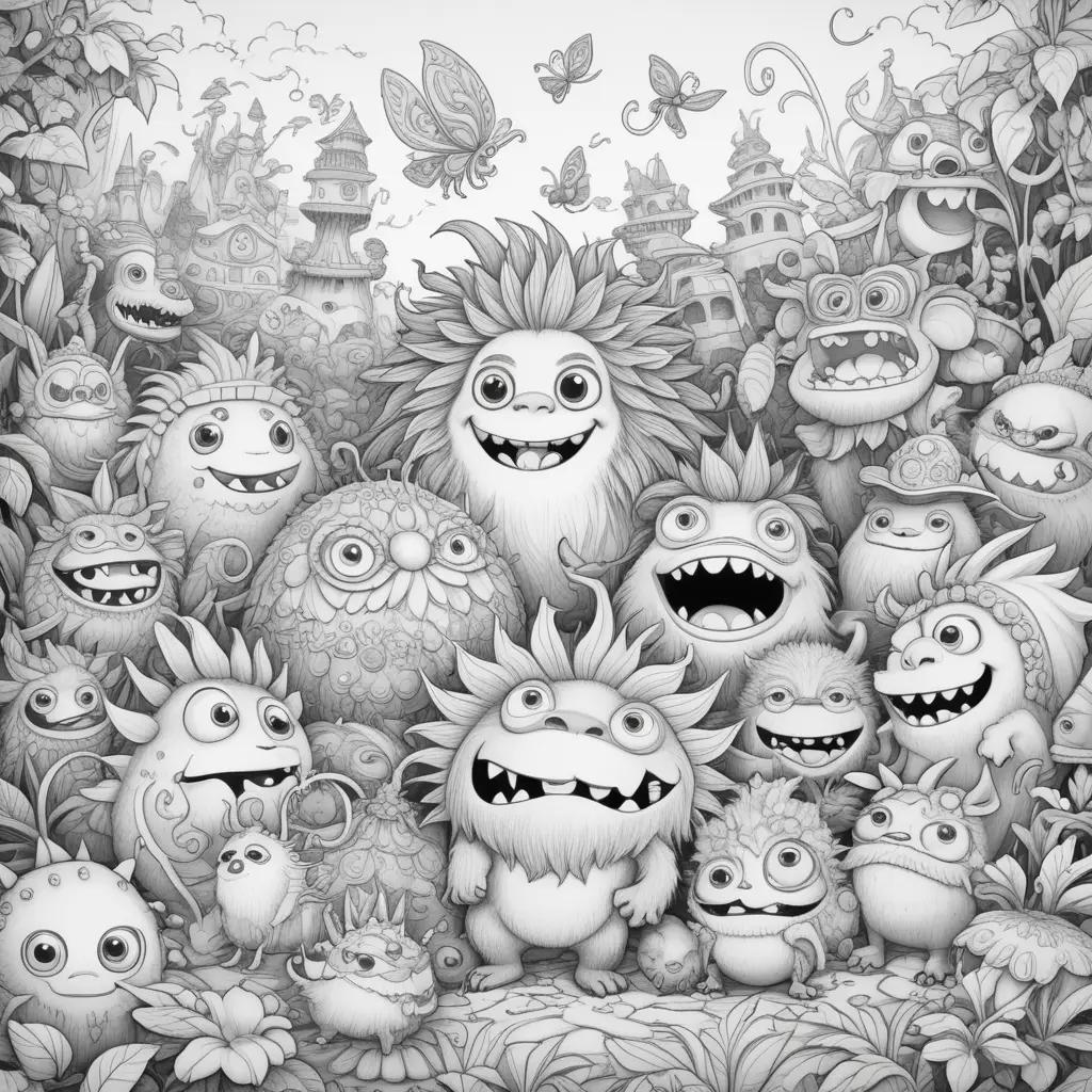 group of singing monsters in a forest