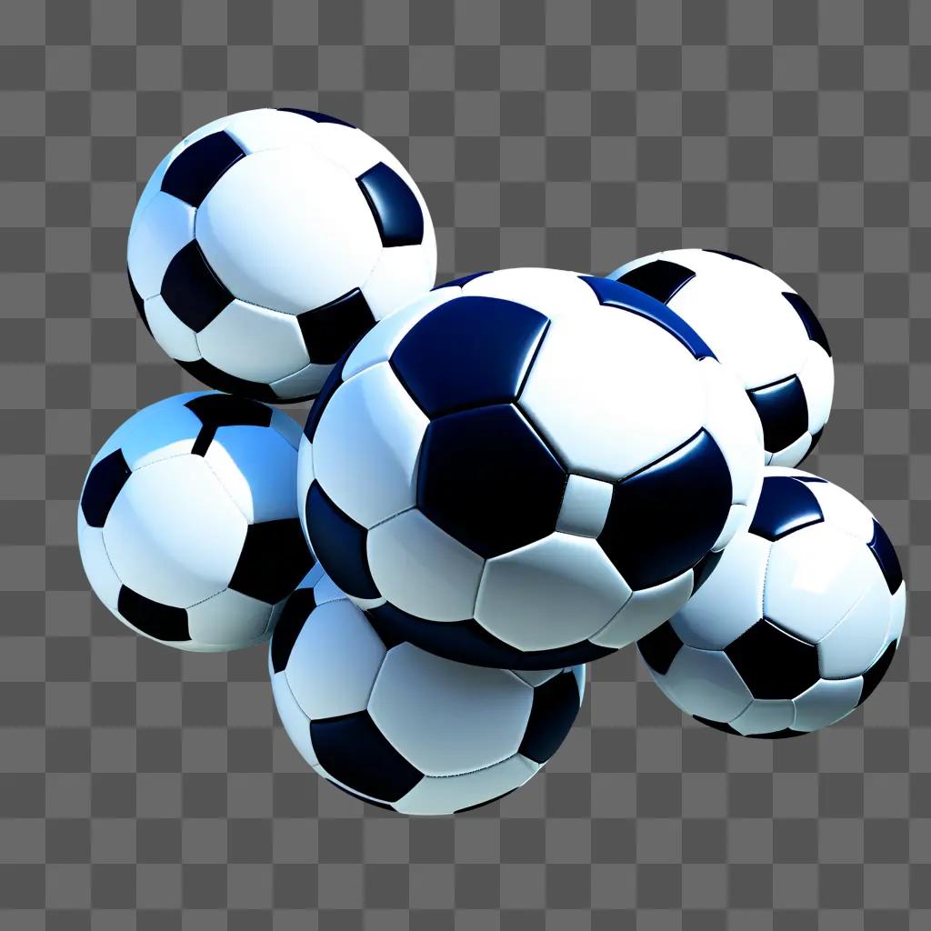 group of soccer balls sit on a grey surface