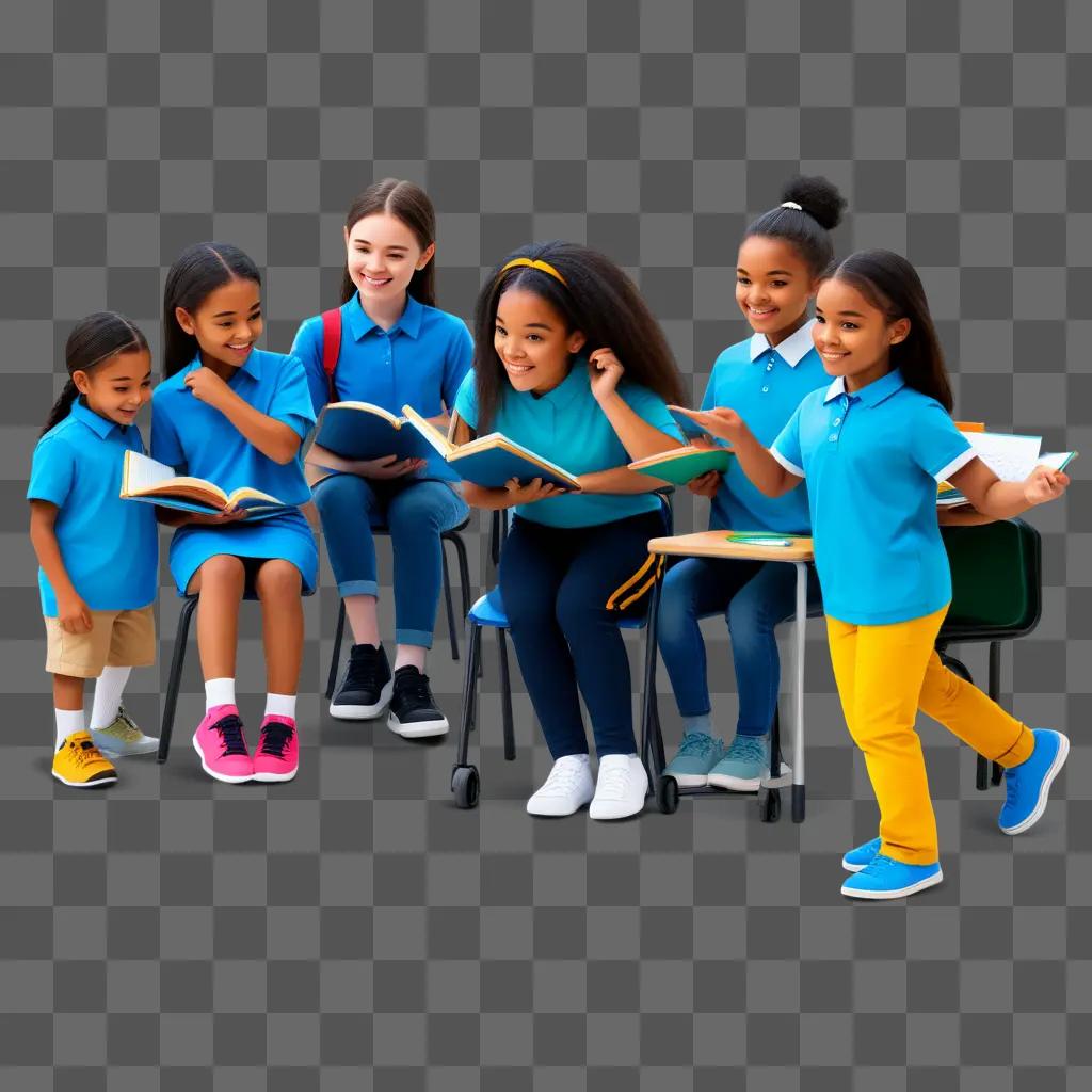 group of students read a book together