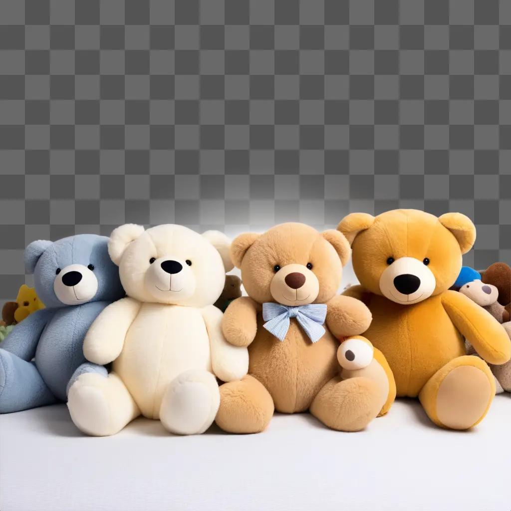 group of stuffed animals sit on a table