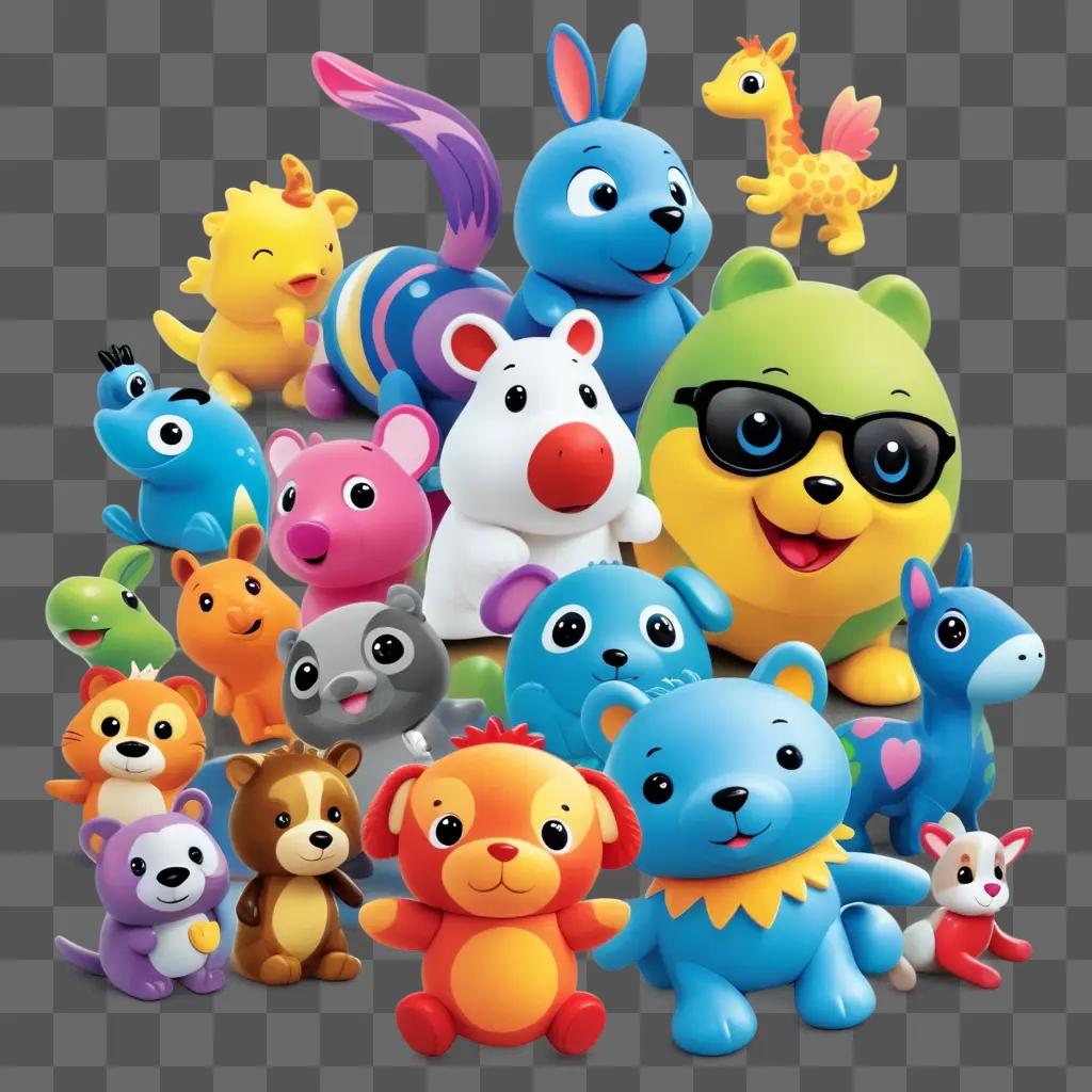 group of toy animals in various colors