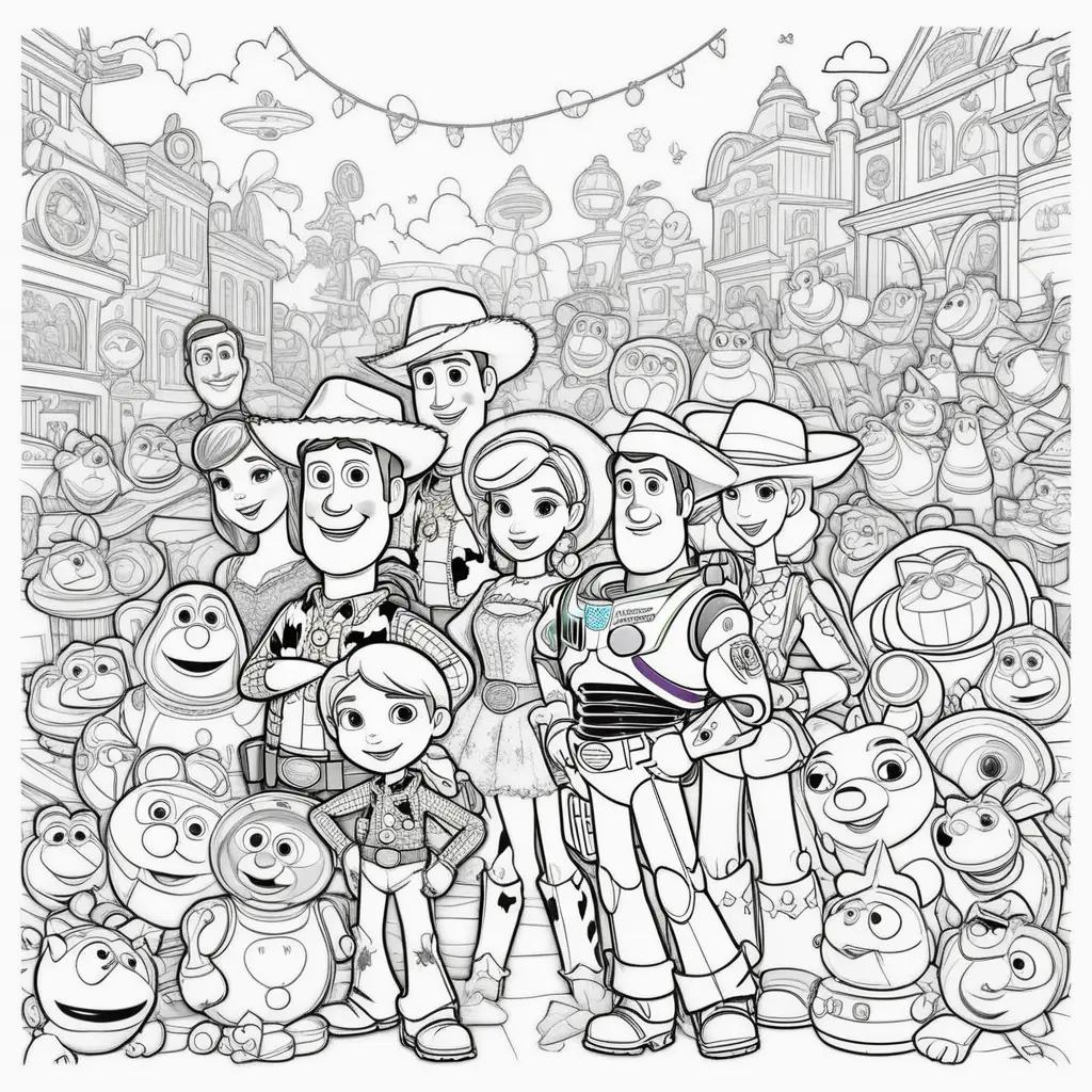 group of toy story characters are colored in