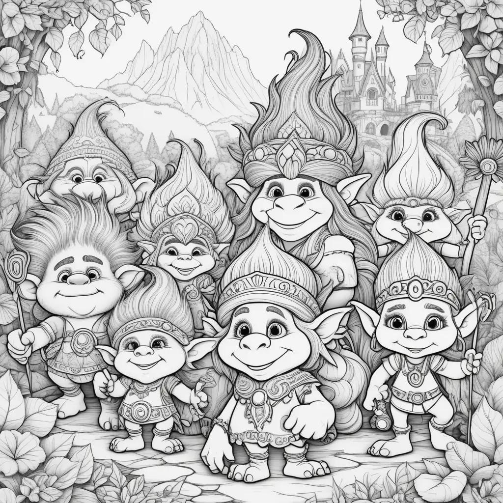 group of trolls in black and white coloring pages