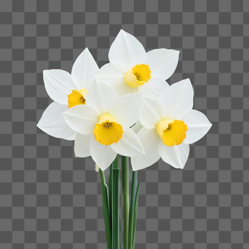 group of white daffodil flowers on a green background