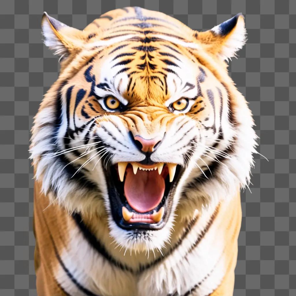 gry tiger with open mouth and big teeth