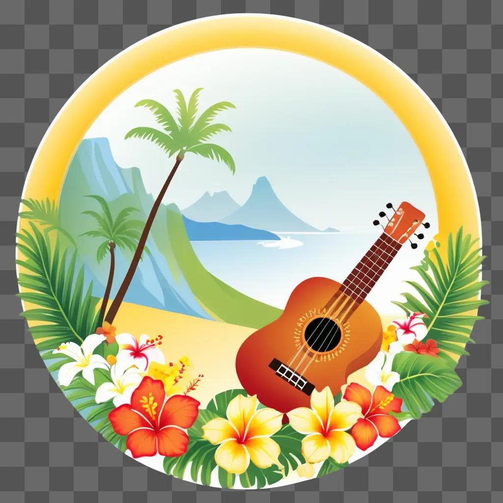 guitar sits in a tropical scene