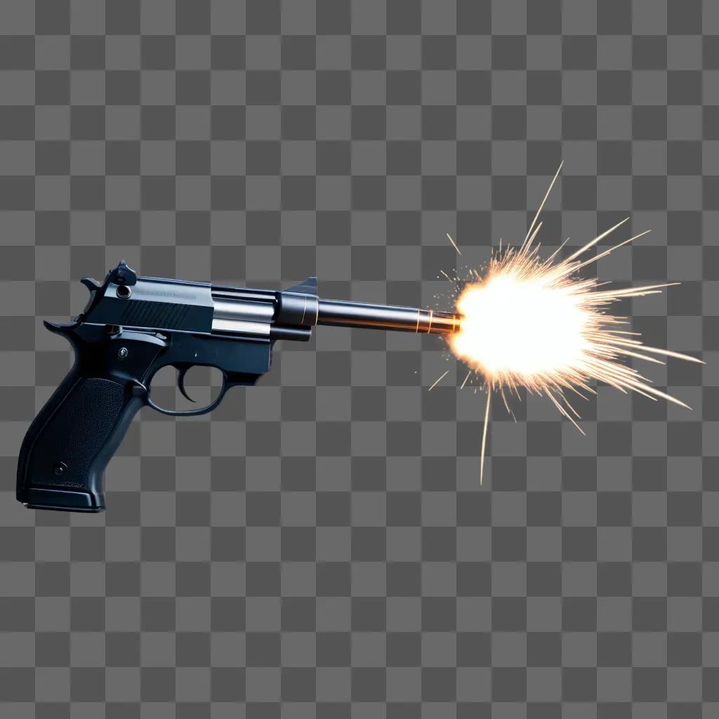 gun with muzzle flash shoots a bullet