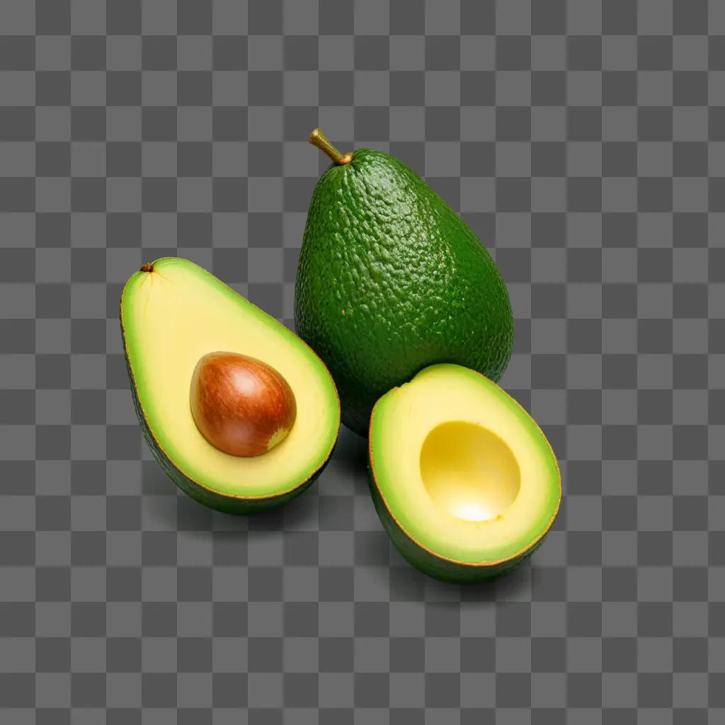 half-sliced avocado on a green background