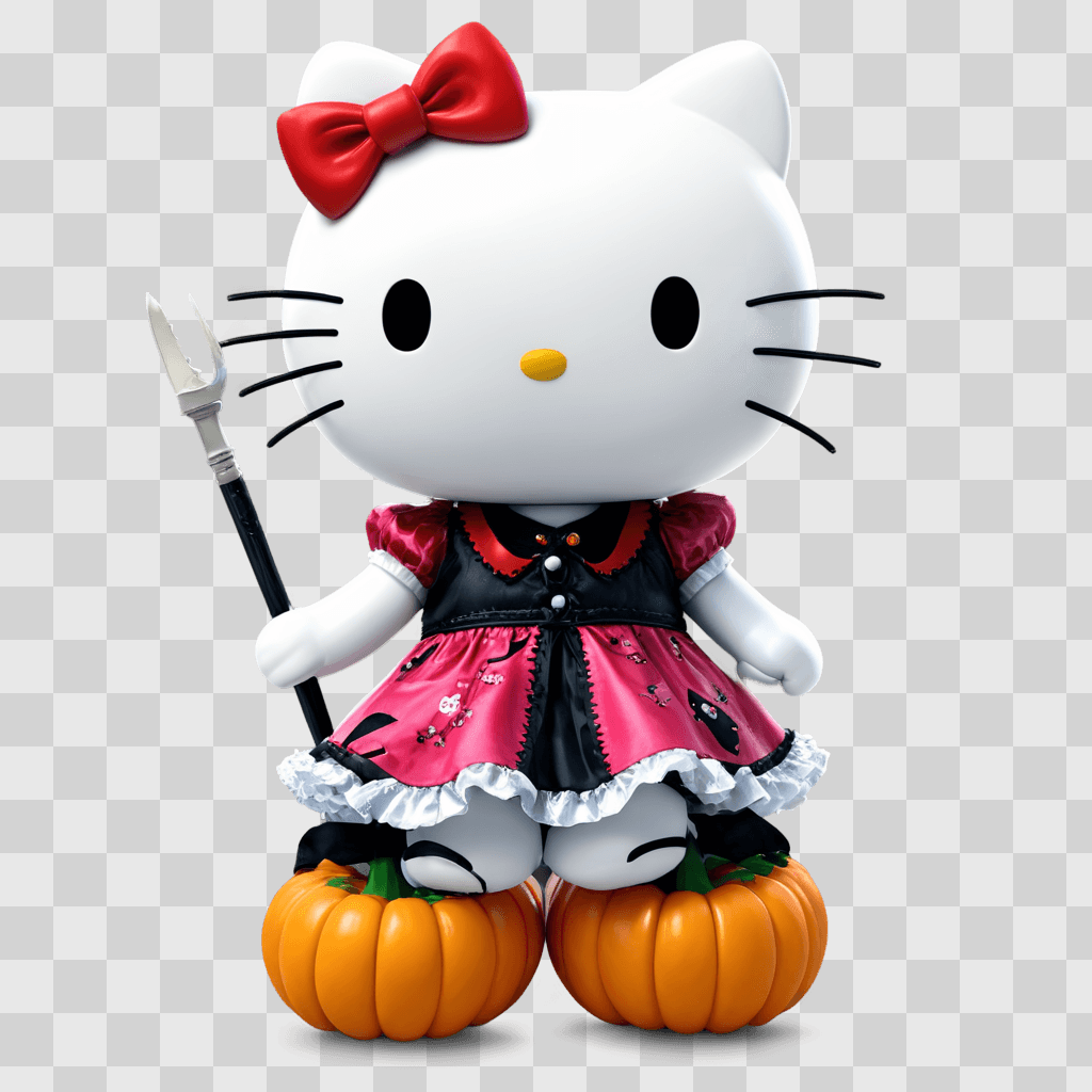 halloween hello kitty A Hello Kitty doll stands on two pumpkins