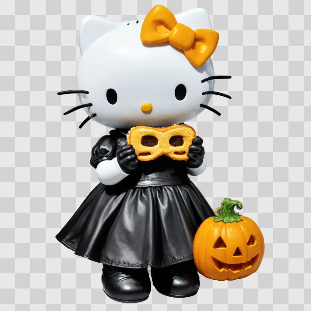 halloween hello kitty Hello Kitty holds a pumpkin and a pastry