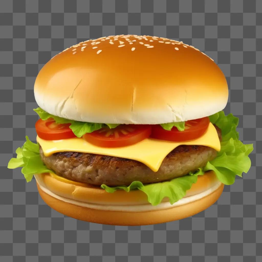 チーズ、レタス、トマトのハンバーガーがクリップアート画像に表示されます