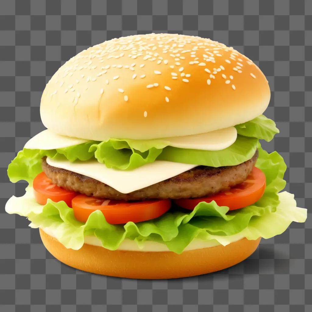 hamburger with cheese and lettuce is shown in a clipart