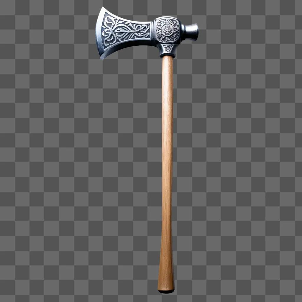 hammer with a carved design on it