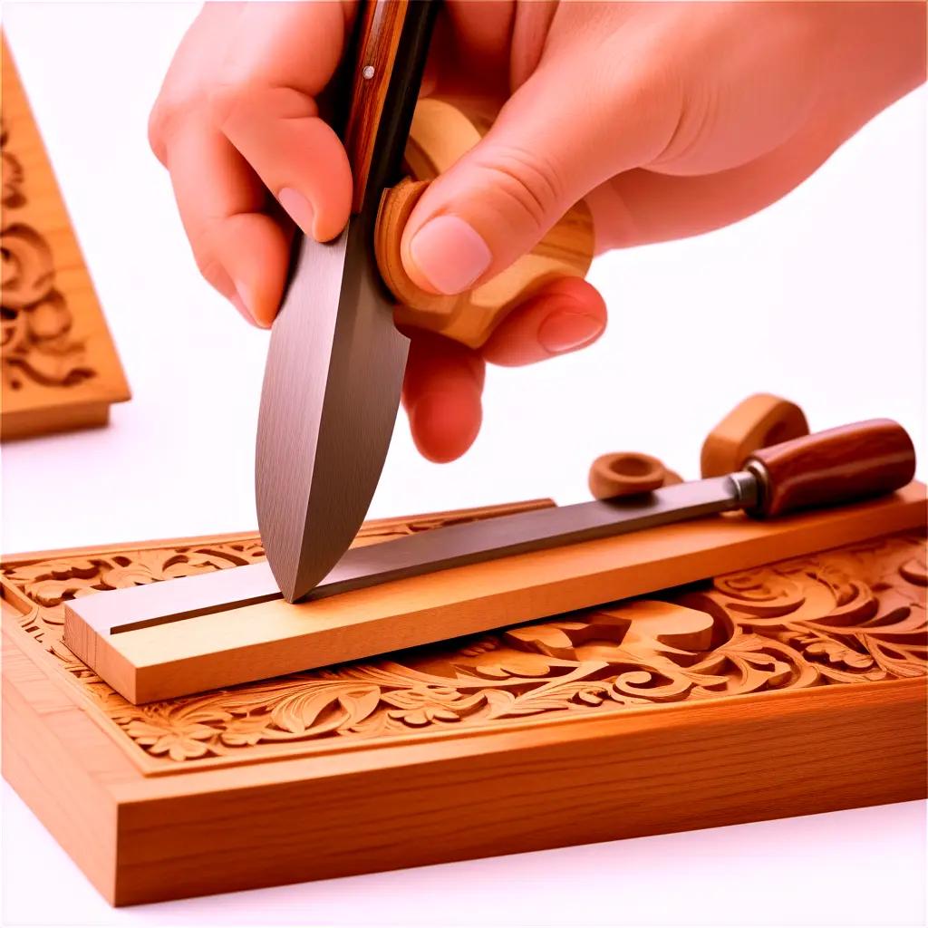 hand carving wood with a knife and chisel