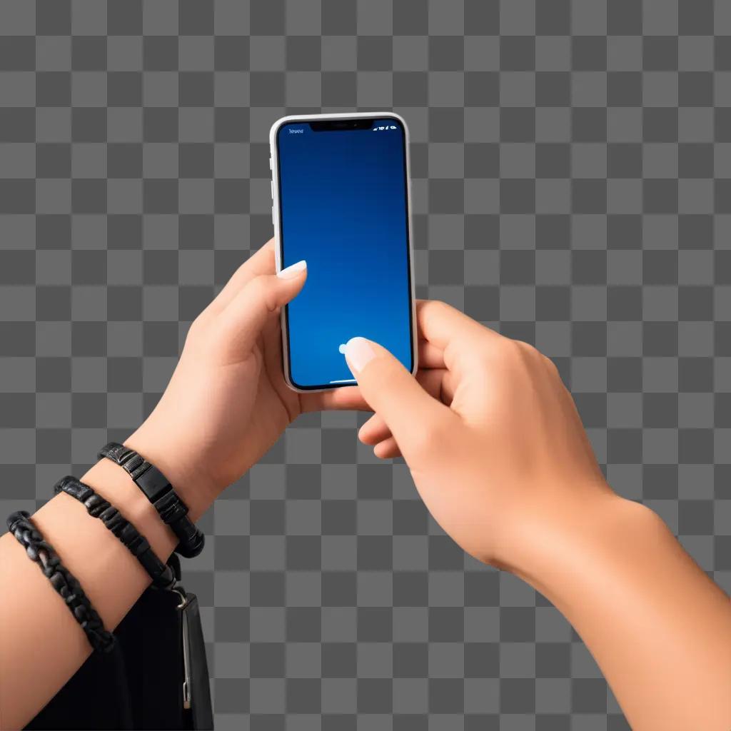 hand holding a cell phone on a beige wall