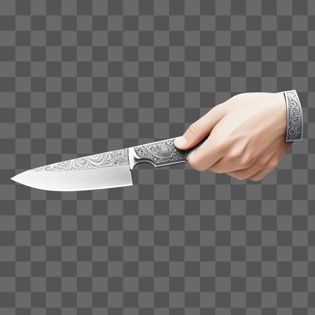 hand holding a knife with intricate design