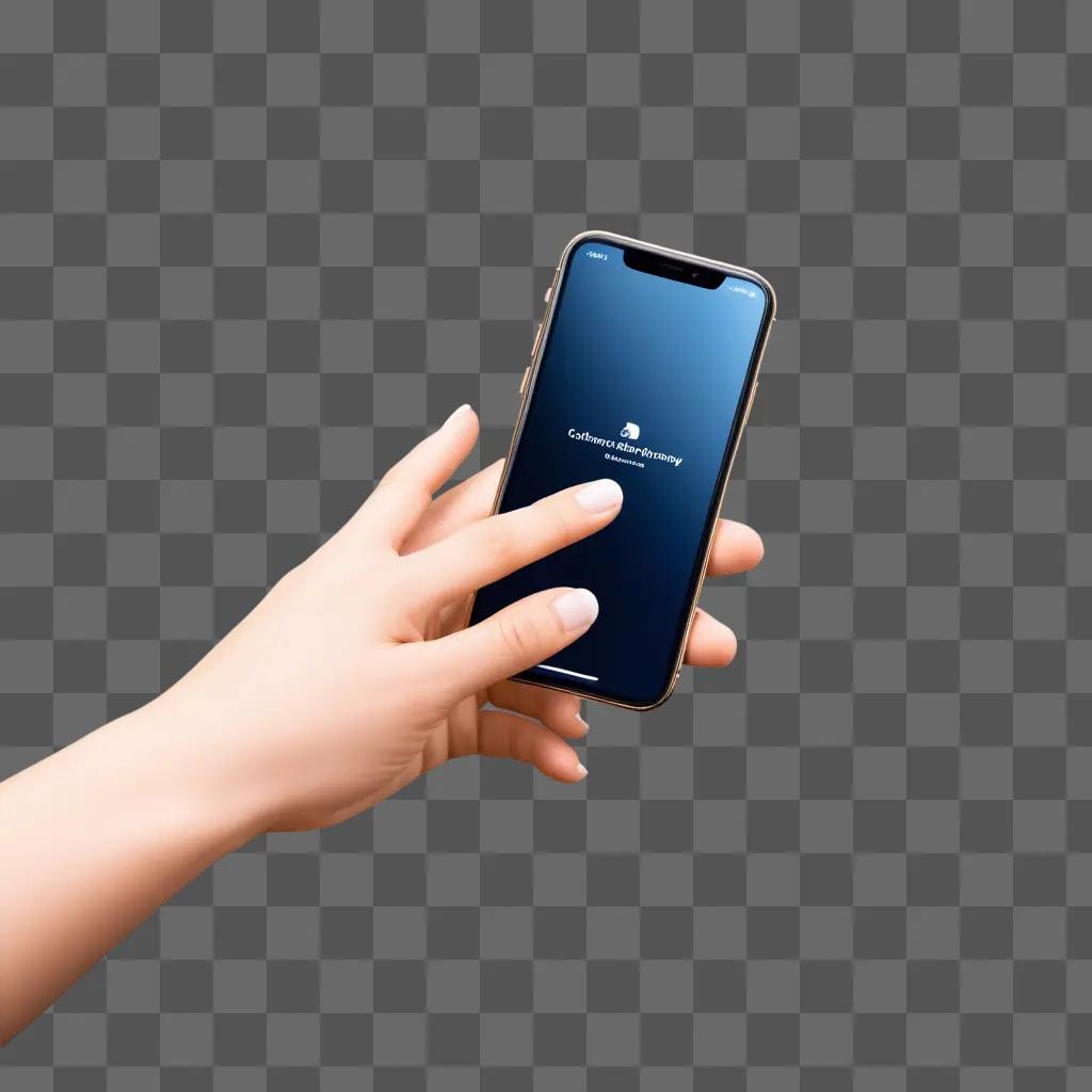 hand holding a phone in a gray background