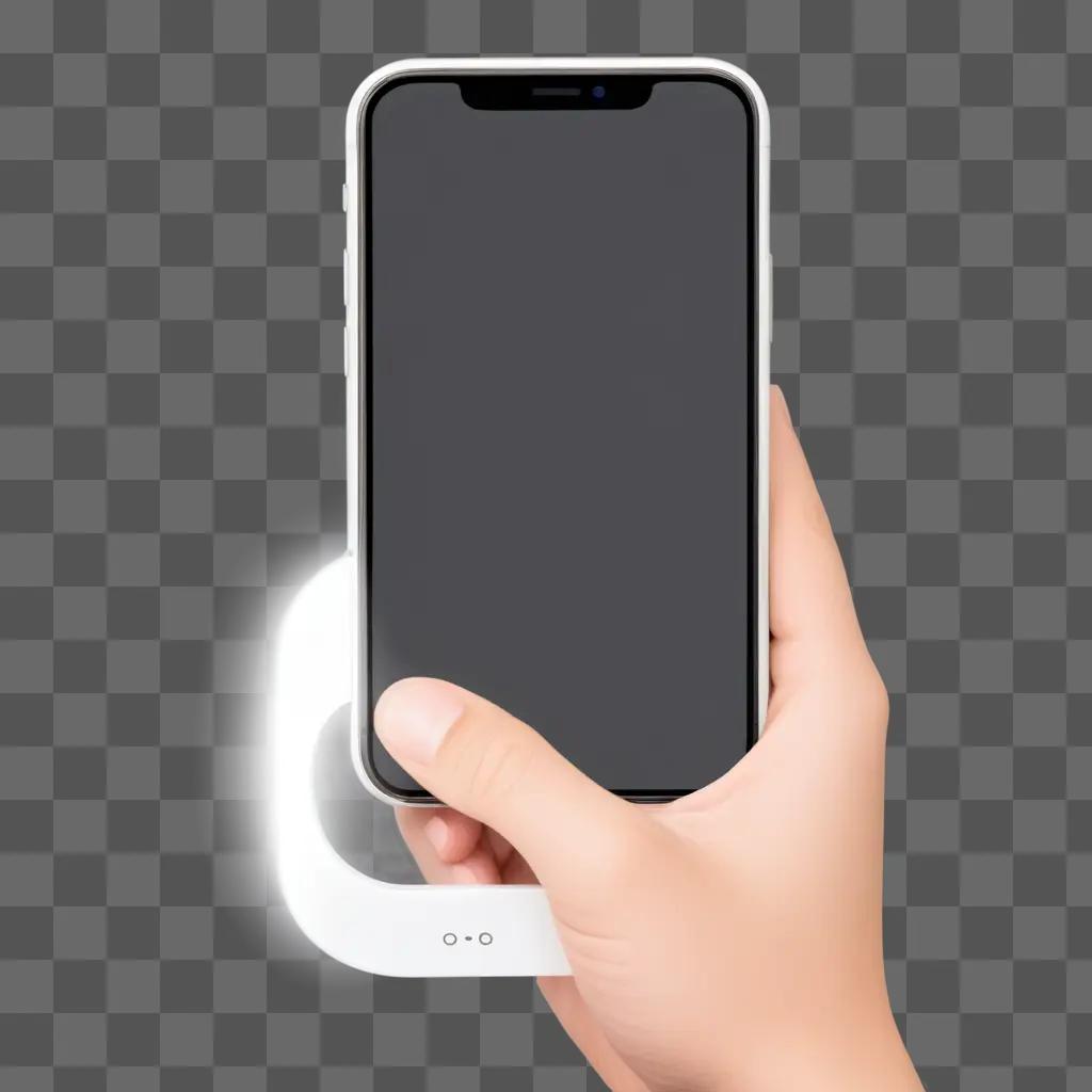 hand holding a phone with a glowing screen