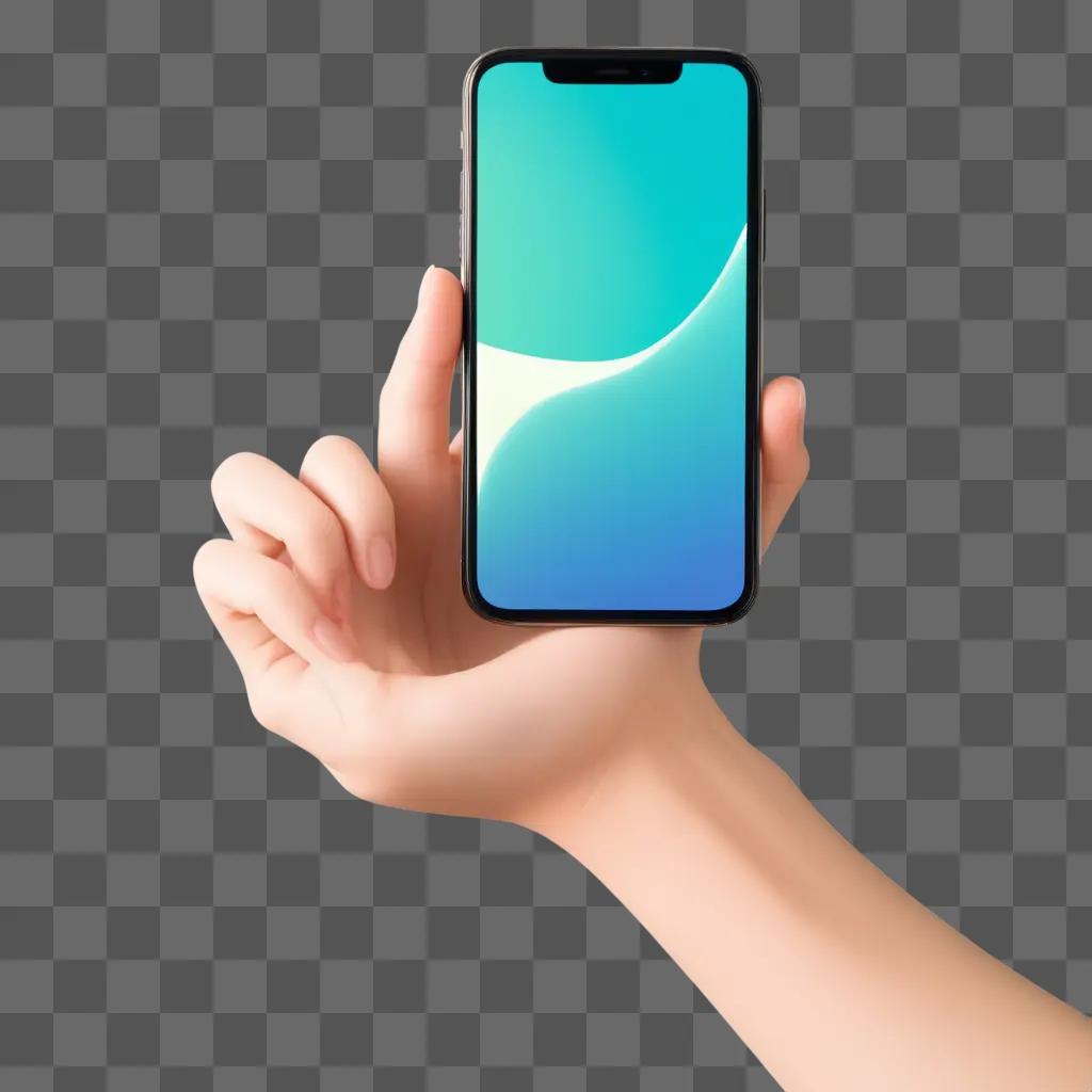 hand holds a phone with a blue background