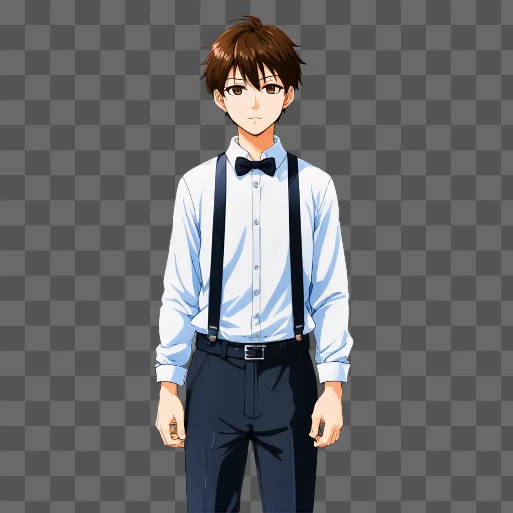 handsome anime boy in bow tie and suspenders