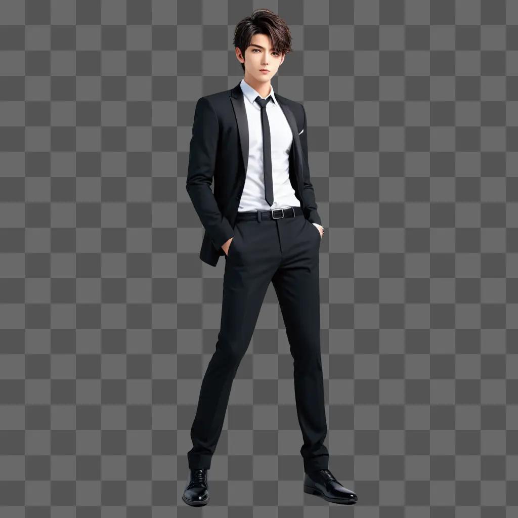 handsome anime boy posing in a suit