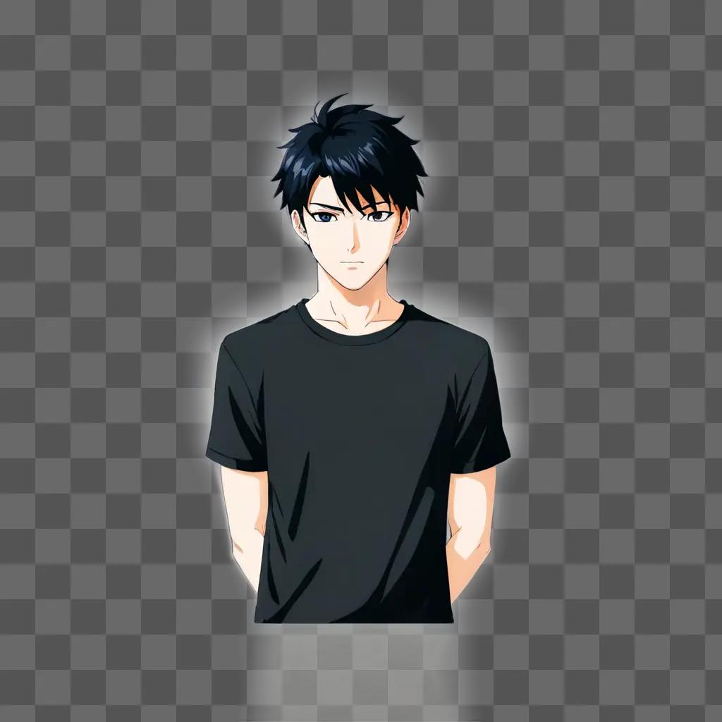 handsome anime boy posing in black shirt