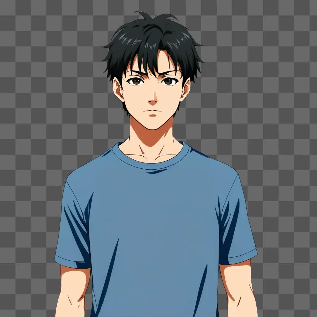 handsome anime boy wearing a blue shirt