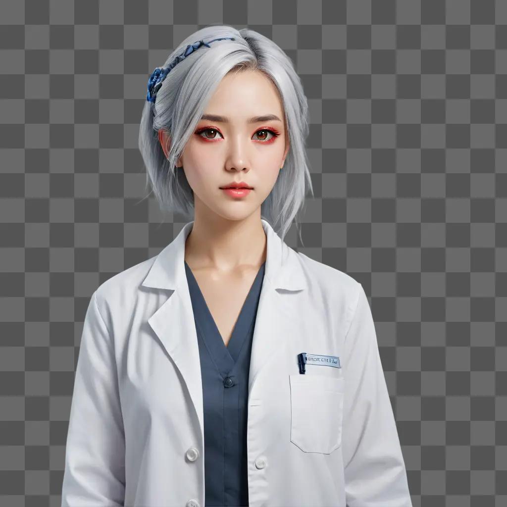 handsome anime girl A young woman in a lab coat with a blue tie