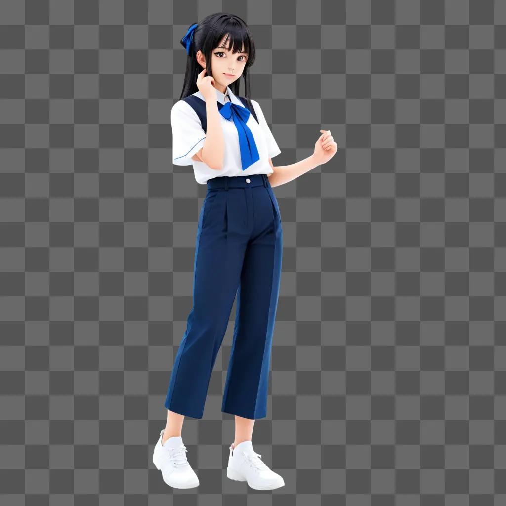 handsome anime girl posing in blue and white