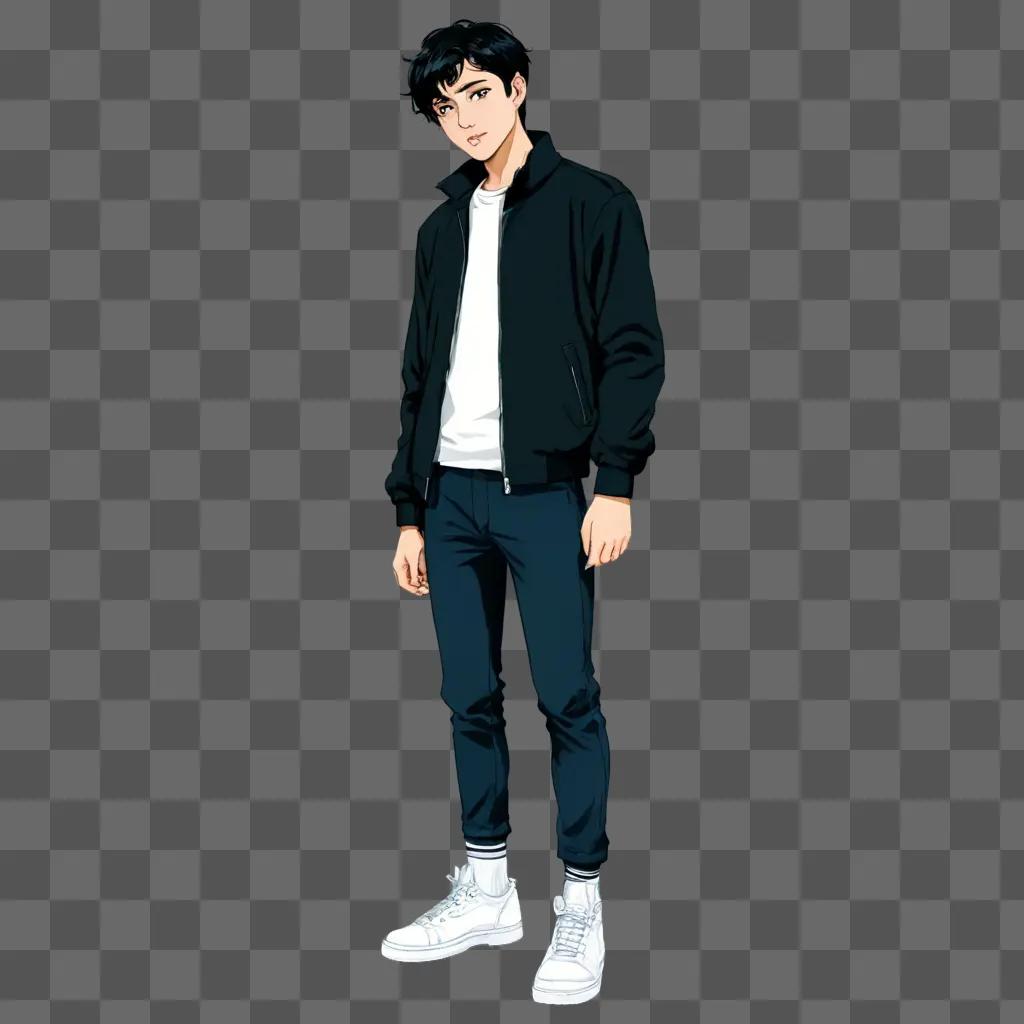 handsome cute anime boy An anime character wearing a jacket and white shoes