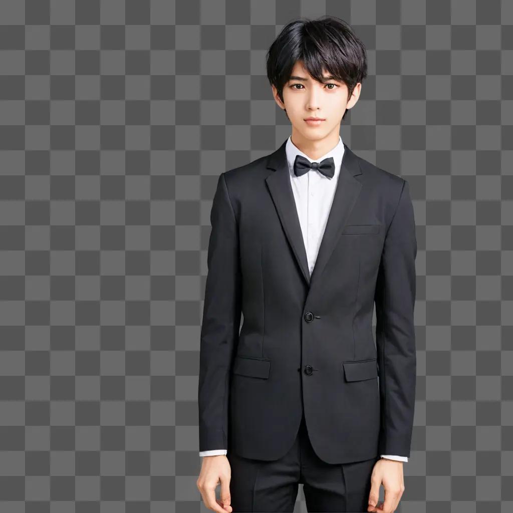 handsome cute anime boy in black suit