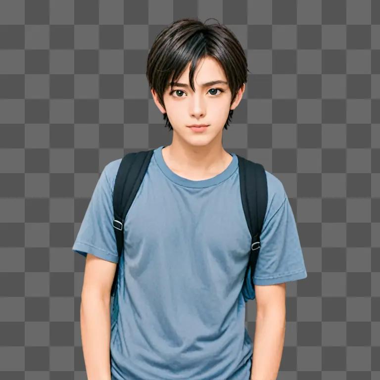 handsome cute anime boy with backpack