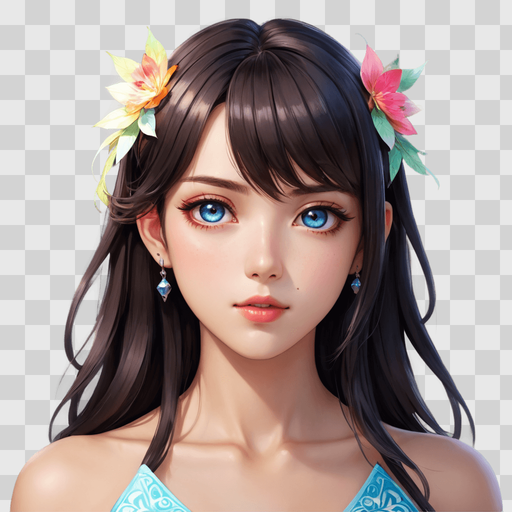 handsome cute anime girl A girl with blue eyes and earrings