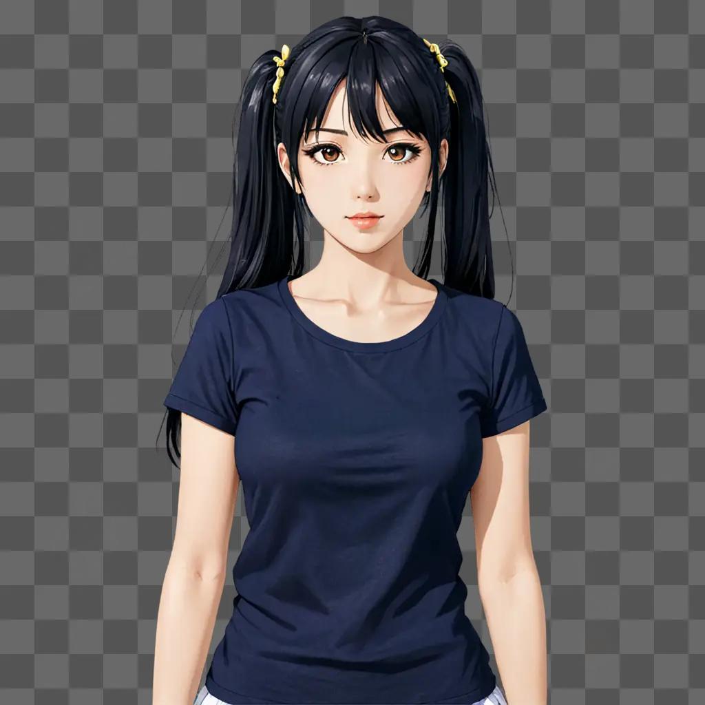 handsome cute anime girl posing in blue shirt