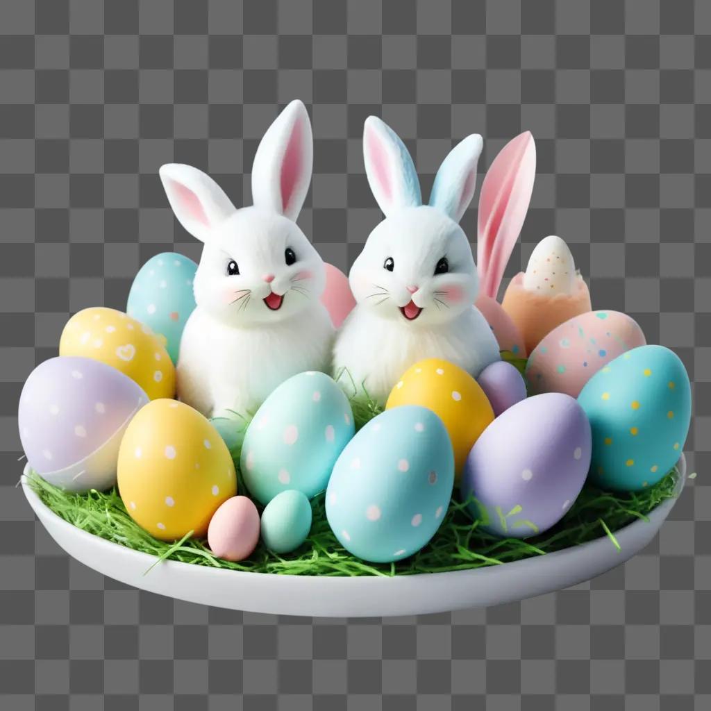 happy Easter with bunny and colorful eggs